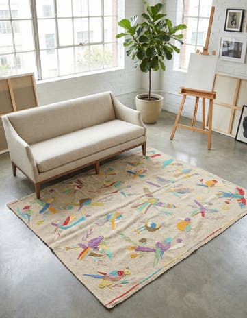 5' x 6' Hand Woven Kilim Suzani Wool Square Rug