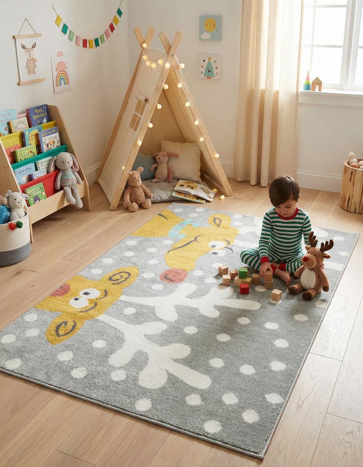 Detail image of 4' 1 x 6' 1 Reindeer Whimsy Kids Rug