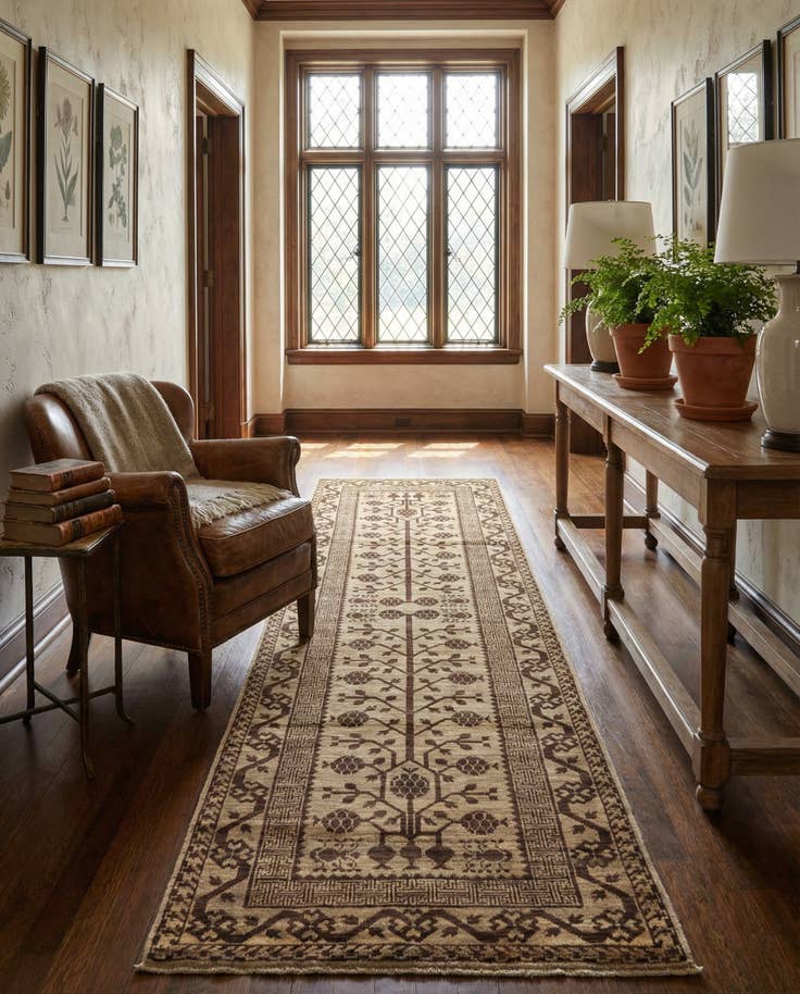 Detail image of 3' x 9' 8 Hand Knotted Khotan Ziegler Oriental Runner Rug