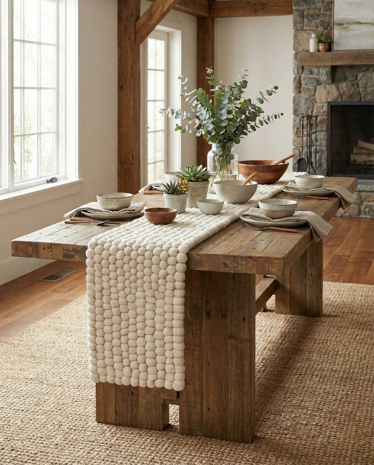 Detail image of 1' 2 x 6' 1 Hand Woven Felt Ball Wool Table Runner Rug