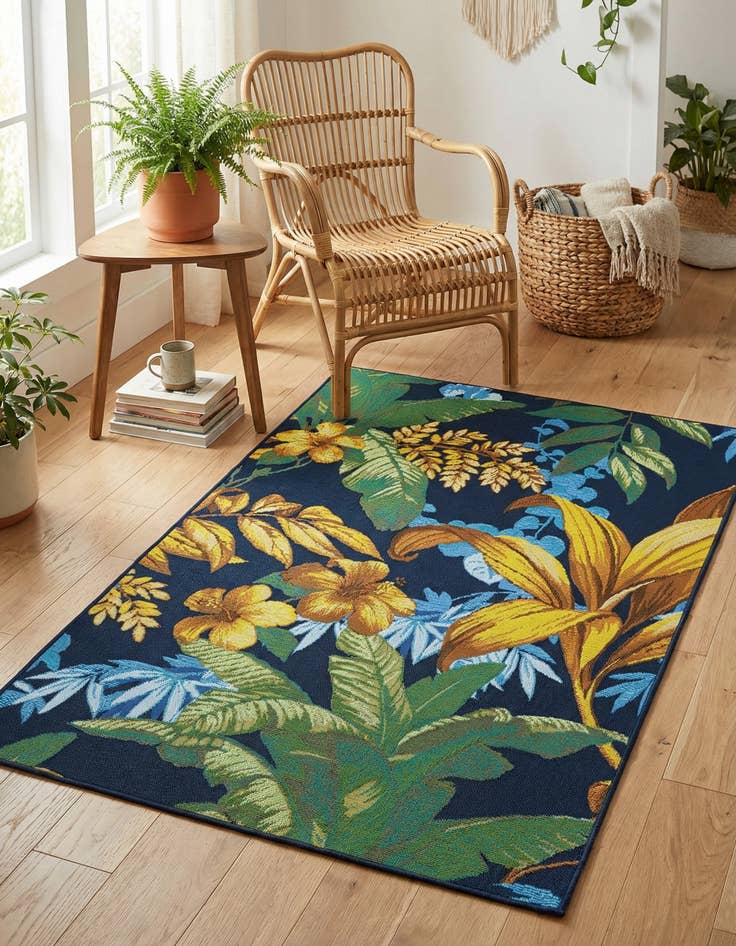 Detail image of 3' 3 x 5' 3 Washable Botanical Indoor / Outdoor Rug