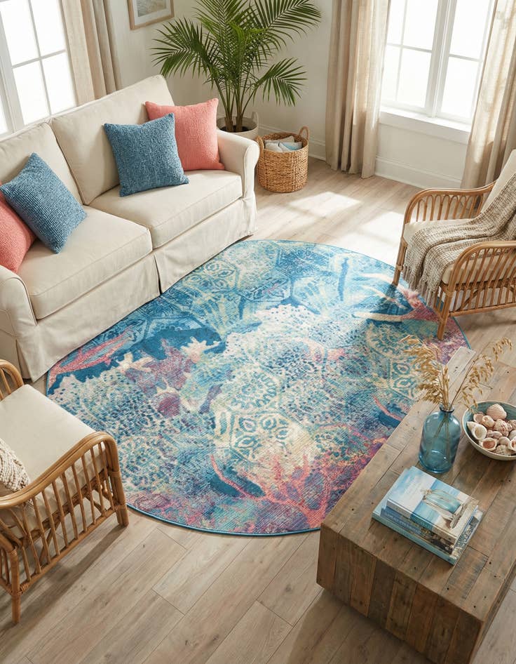 Detail image of 7' 10 x 7' 10 Easy-Clean Coastal Indoor / Outdoor Round Rug