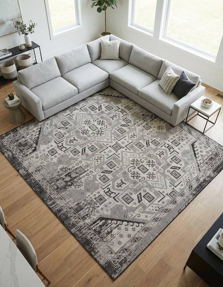 Detail image of 10' x 10'  Washable Aztec Indoor / Outdoor Square Rug