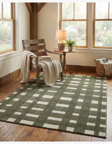 Vintage Army Green Textura Designer Rug