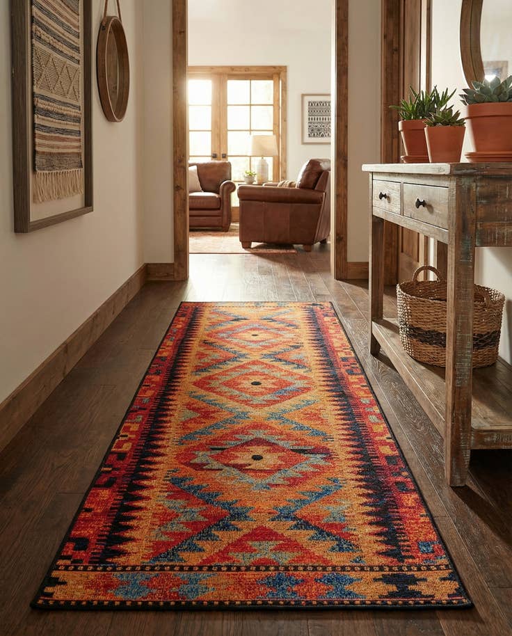 Detail image of 2' x 6' Easy-Clean Tribal Indoor / Outdoor Runner Rug