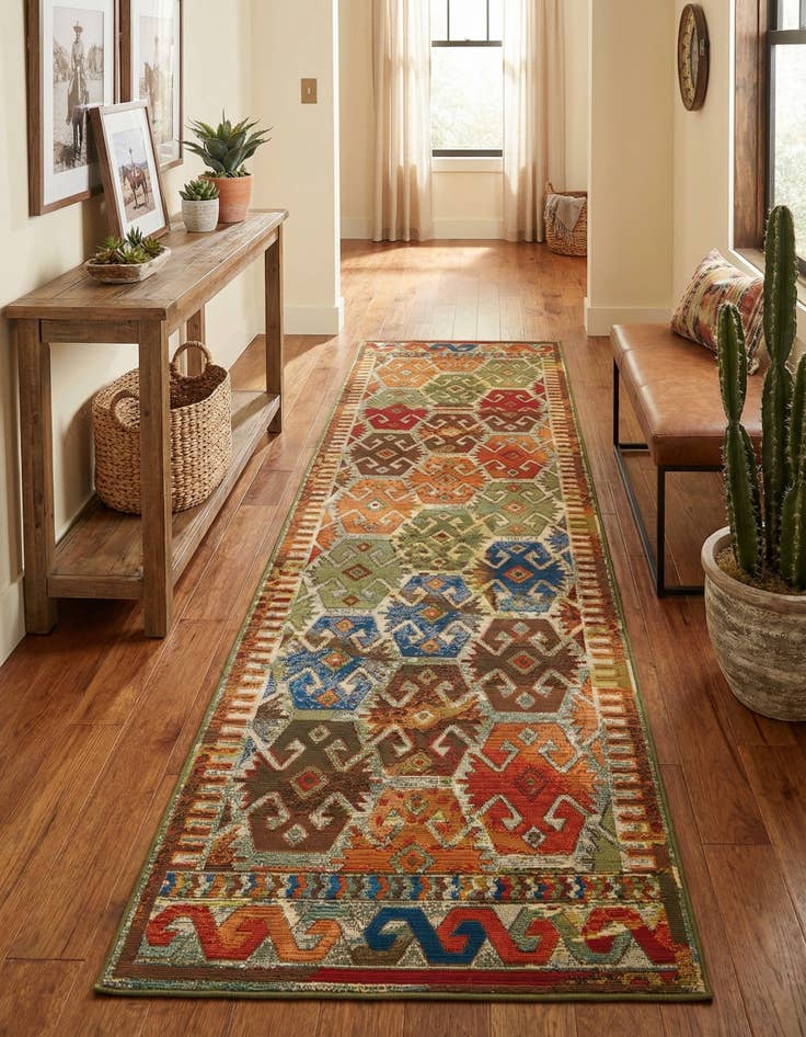 Detail image of 2' 7 x 10'  Washable Southwestern Indoor / Outdoor Runner Rug