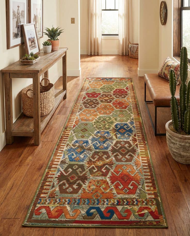 Detail image of 2' 7 x 10' Easy-Clean Southwestern Indoor / Outdoor Runner Rug