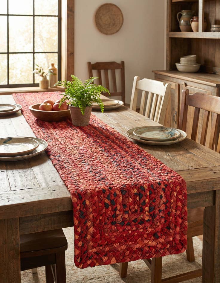 Detail image of 1' 2 x 10' Handmade Braided Chindi Table Runner Rug