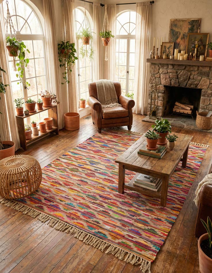 Detail image of 7' 1 x 10'  Hand Woven Chindi Trellis Rug