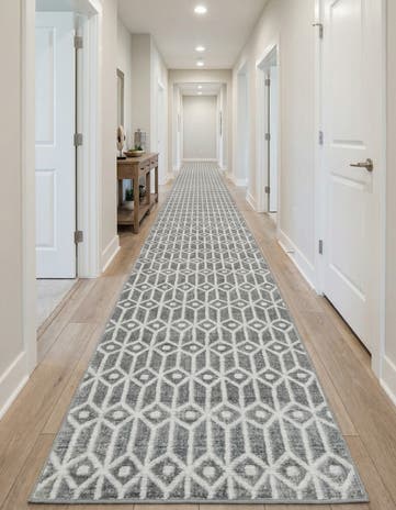Gray Lattice Trellis Runner Rug