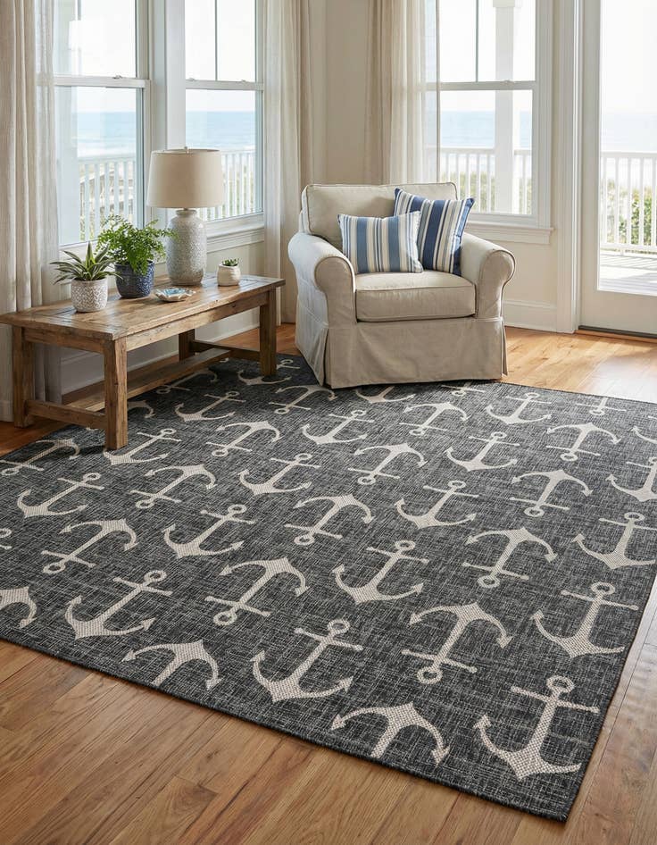 Detail image of 10' x 10'  Washable Coastal Indoor / Outdoor Square Rug