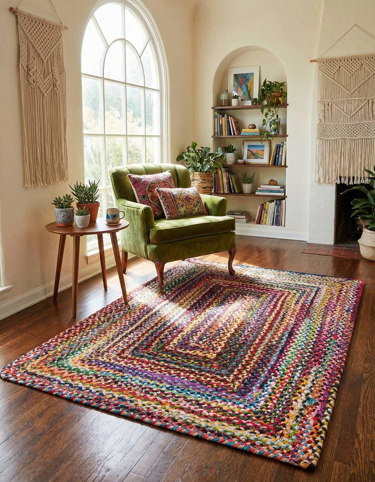 Detail image of 4' 1 x 6' 1  Hand Braided Chindi Rug