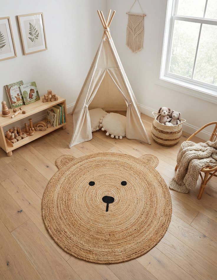 Detail image of 5' 1 x 5' 1  Hand Braided Kids Braided Jute Round Rug