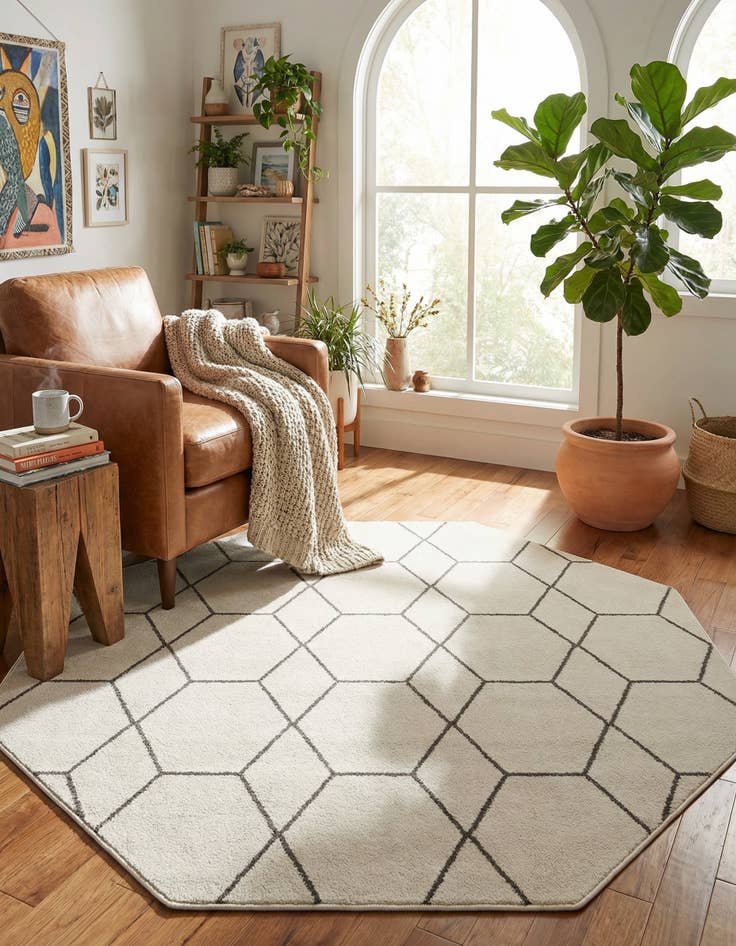 Detail image of  7' 10 x 7' 10 Lattice Frieze Octagon Rug