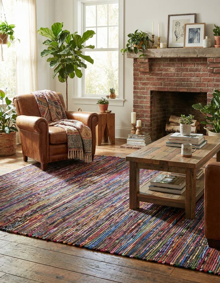 Detail image of 5' 1 x 8'  Hand Woven Chindi Cotton Rug