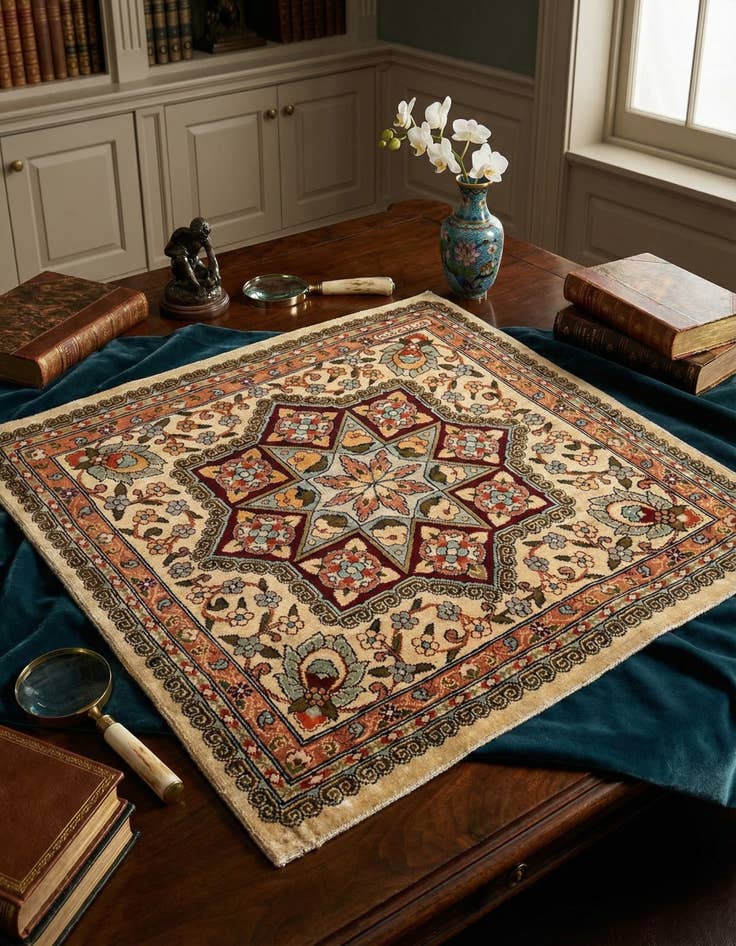 Detail image of 1' 5 x 1' 6 Hereke Silk Square Rug