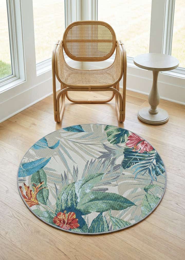 3' x 3' Easy-Clean Botanical Indoor / Outdoor Round Rug