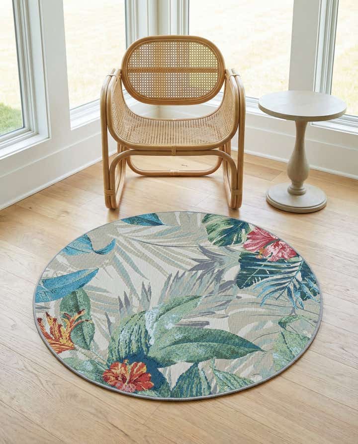 3' x 3' Easy-Clean Botanical Indoor / Outdoor Round Rug