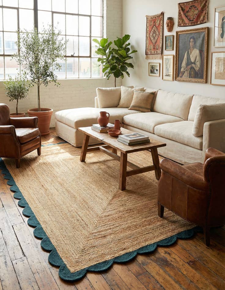 Detail image of 9' x 12'  Hand Scallop Braided Jute Rug