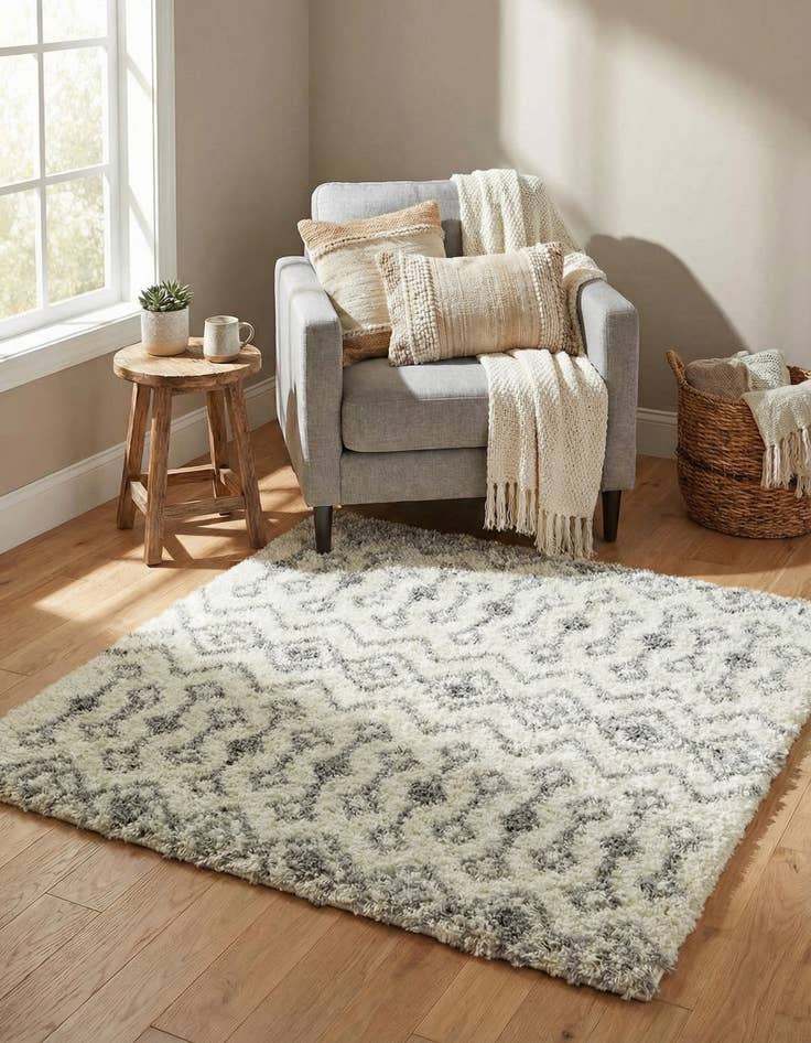 Detail image of 4' x 4' Moroccan Trellis Shag Square Rug