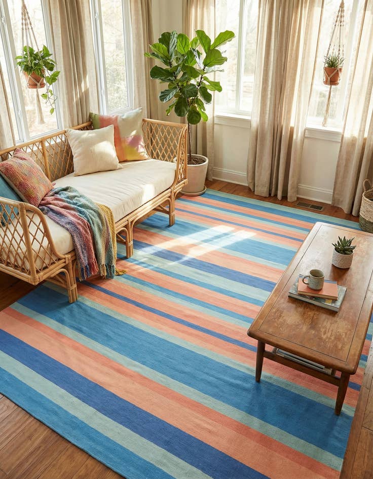 Detail image of 9' x 12'  Hand Woven Flatweave Cotton Dhurrie Rug