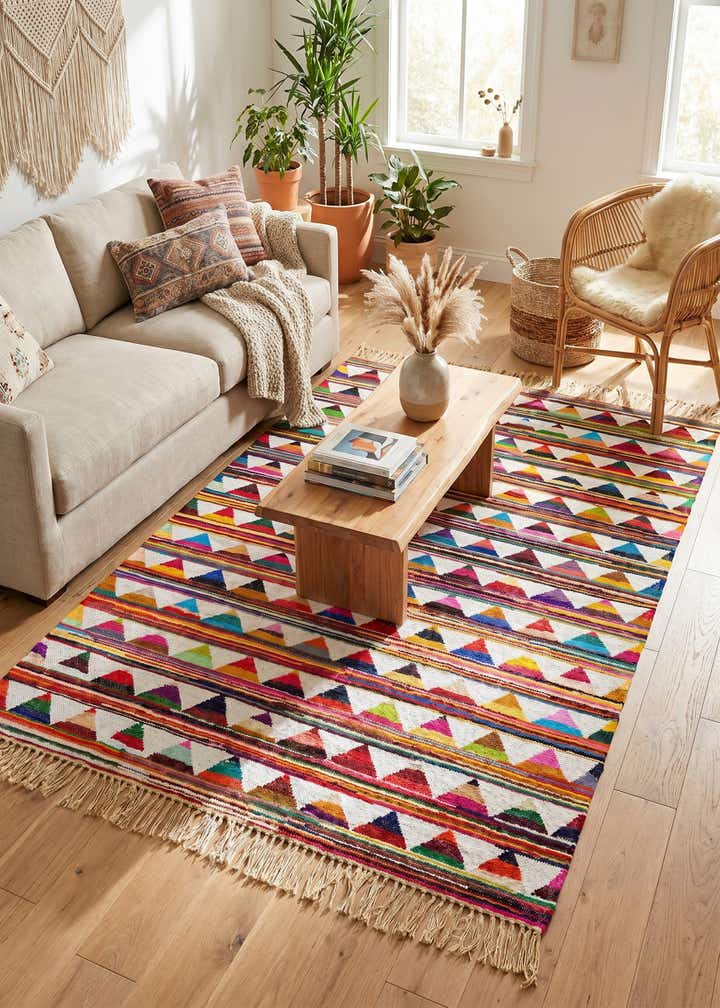 5' 1 x 8' Hand Woven Chindi Trellis Rug