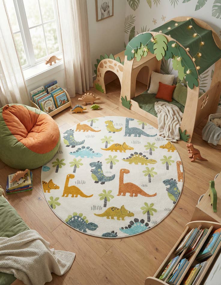 Detail image of 6' 1 x 6' 1 Dinosaur Whimsy Kids Round Rug