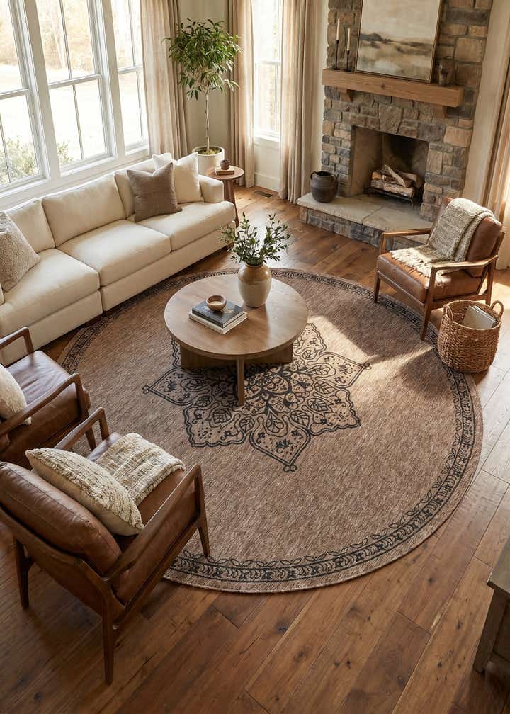12' x 12' Easy-Clean Traditional Indoor / Outdoor Round Rug