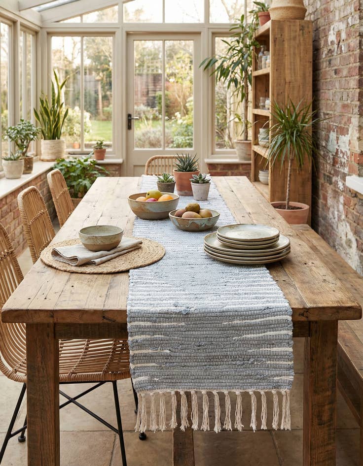 Detail image of  1' 2 x 6' 1  Hand Woven Chindi Cotton Table Runner Rug