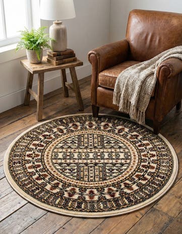 Beige Bokhara Round Rug