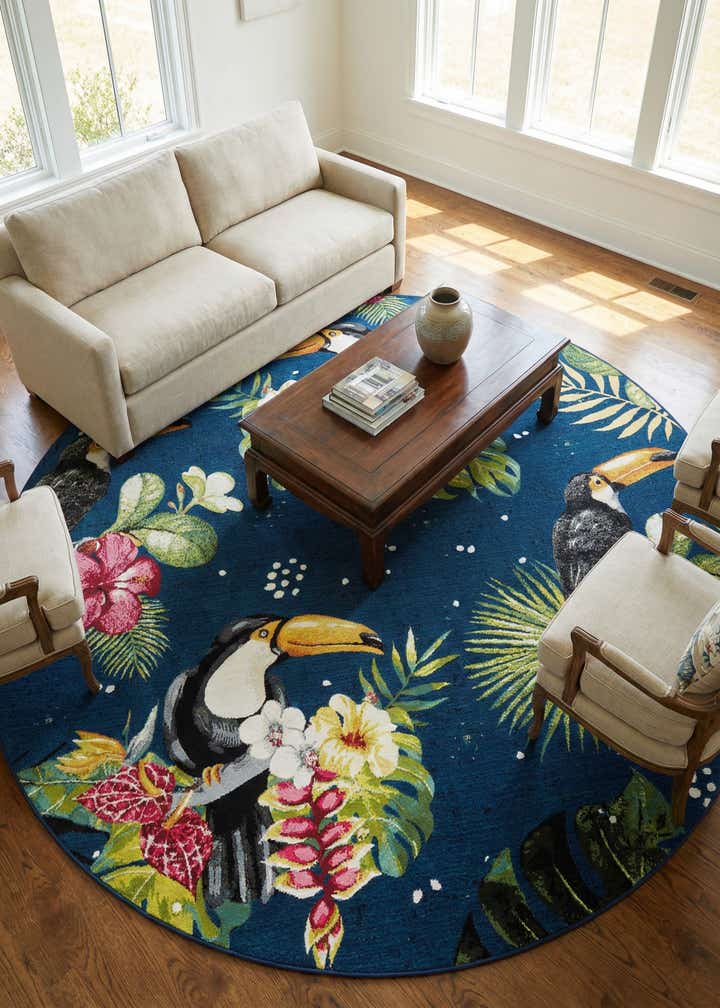 7' 10 x 7' 10 Easy-Clean Botanical Indoor / Outdoor Round Rug