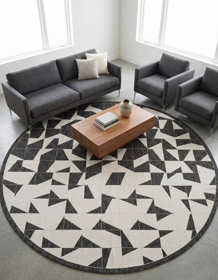 Detail image of 12' x 12'  Washable Modern Indoor / Outdoor Round Rug