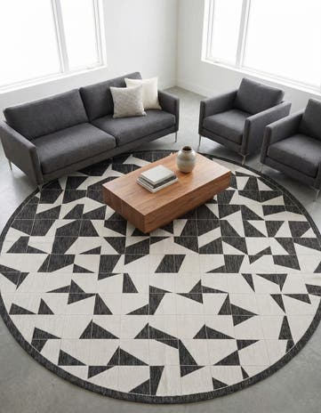 12' x 12' Easy-Clean Modern Indoor / Outdoor Round Rug