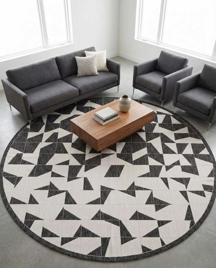 12' x 12' Easy-Clean Modern Indoor / Outdoor Round Rug