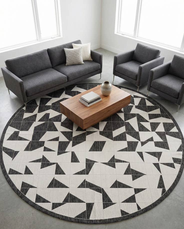 Detail image of 12' x 12' Easy-Clean Modern Indoor / Outdoor Round Rug
