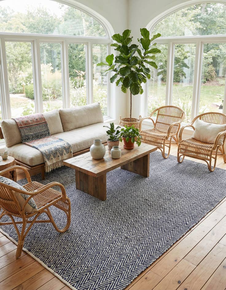 Detail image of 10' x 14' 1  Hand Woven Chindi Chevron Rug