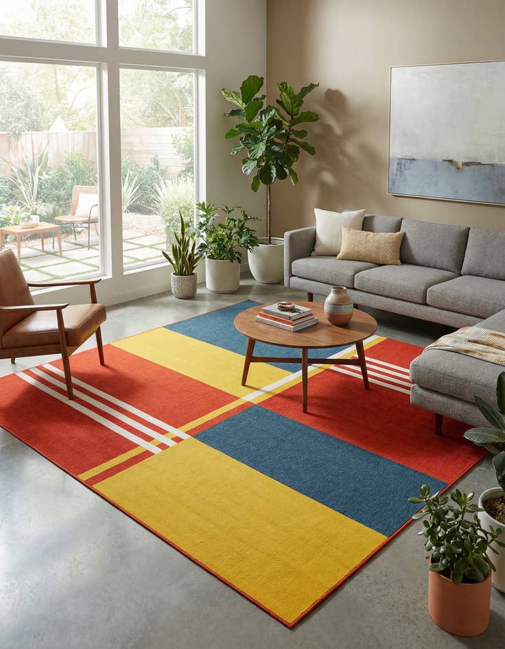 Detail image of 10' x 10' Washable Modern Indoor / Outdoor Square Rug