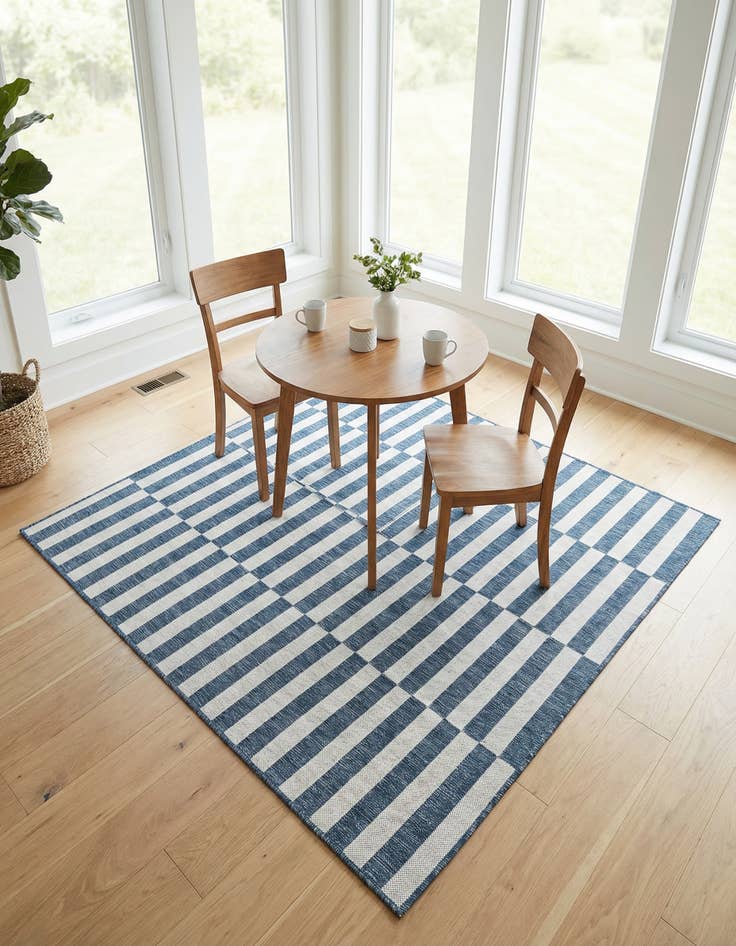 Detail image of 6' x 6'  Washable Striped Indoor / Outdoor Square Rug