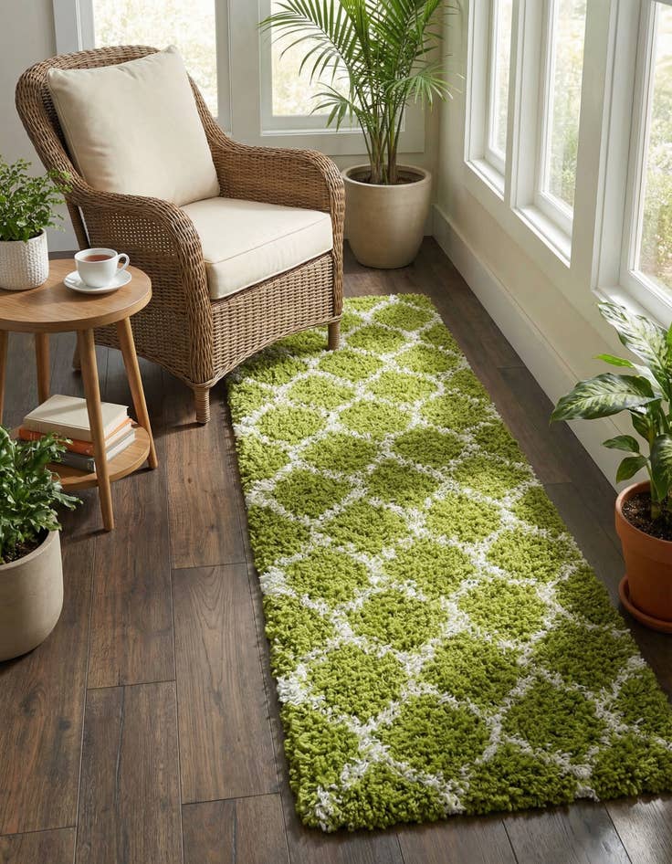 Detail image of 2' x 5' Lattice Shag Runner Rug