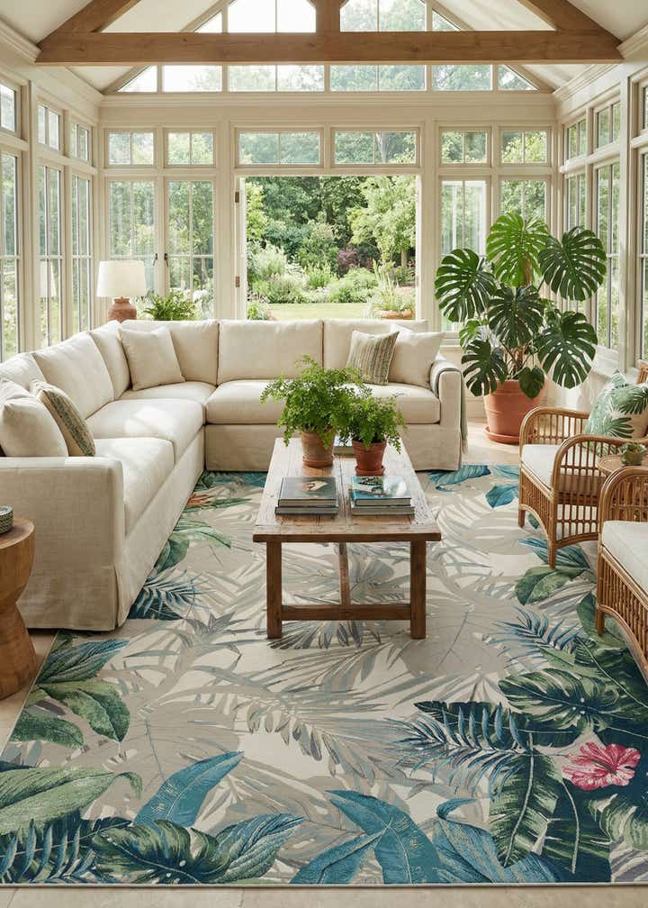 12' x 16' Easy-Clean Botanical Indoor / Outdoor Rug