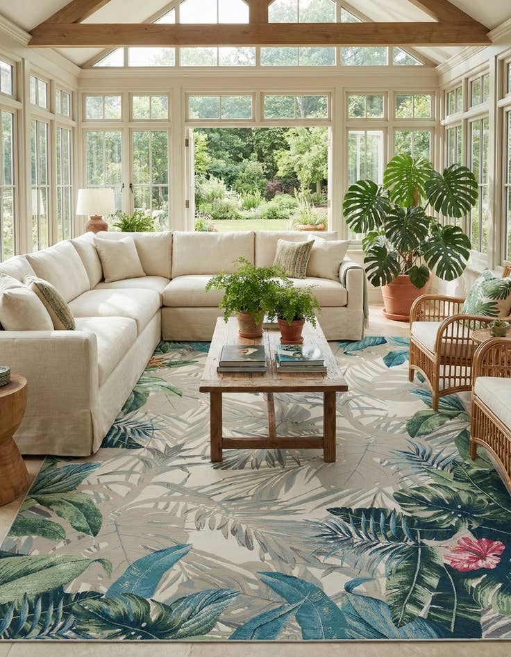 Detail image of 12' x 16' Washable Botanical Indoor / Outdoor Rug