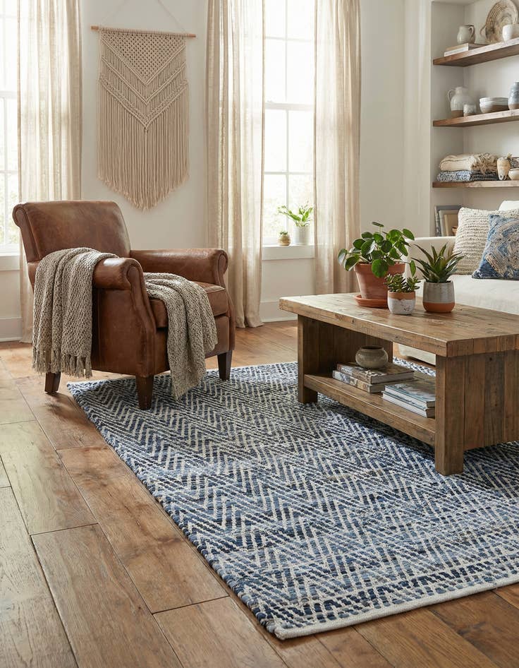 Detail image of 4' 1 x 6' 1  Hand Woven Chindi Chevron Rug