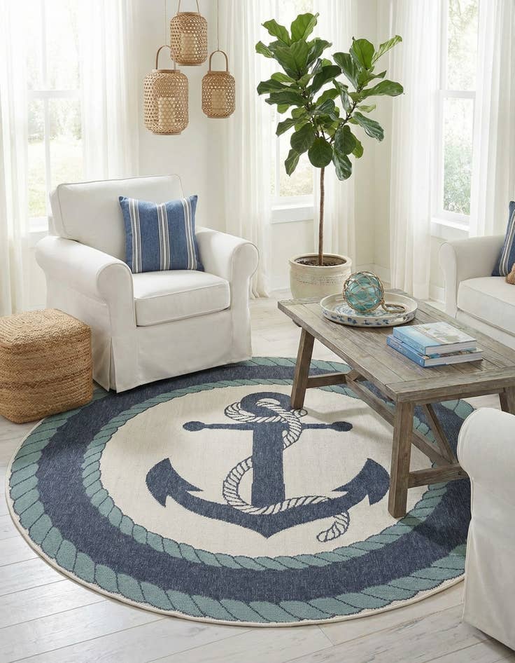 Detail image of 5' 3 x 5' 3 Easy-Clean Coastal Indoor / Outdoor Round Rug
