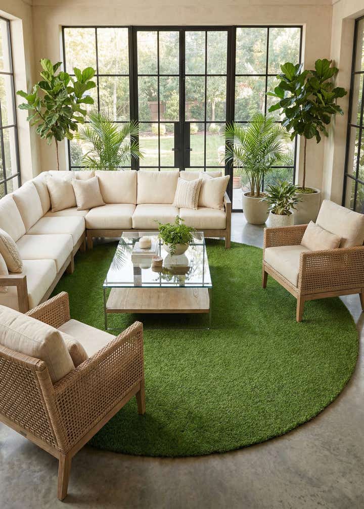 13' x 13' Easy-Clean Grass Indoor / Outdoor Round Rug