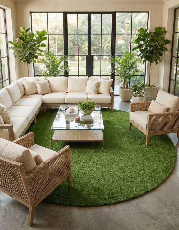 Detail image of 13' x 13'  Washable Grass Indoor / Outdoor Round Rug