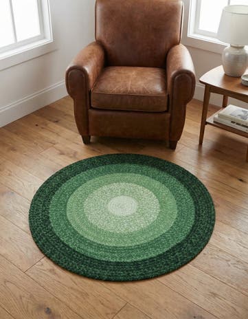 Green Handmade Hand Braided Wool Round Rug