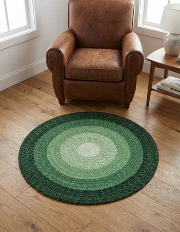 Green Handmade Hand Braided Wool Round Rug
