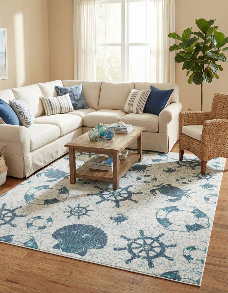 Detail image of 7' 10 x 10' Washable Coastal Indoor / Outdoor Rug