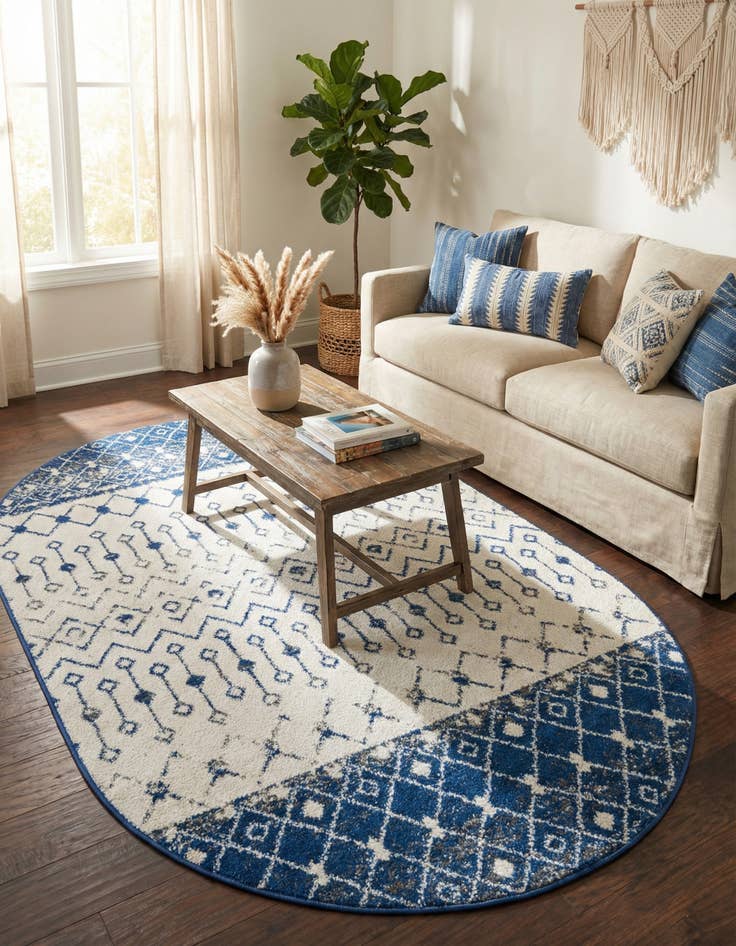 Detail image of 5' 3 x 8' Moroccan Trellis Oval Rug