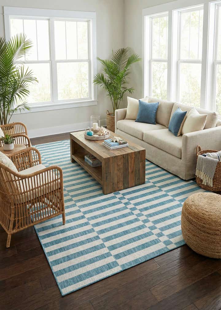 9' x 12' Easy-Clean Striped Indoor / Outdoor Rug